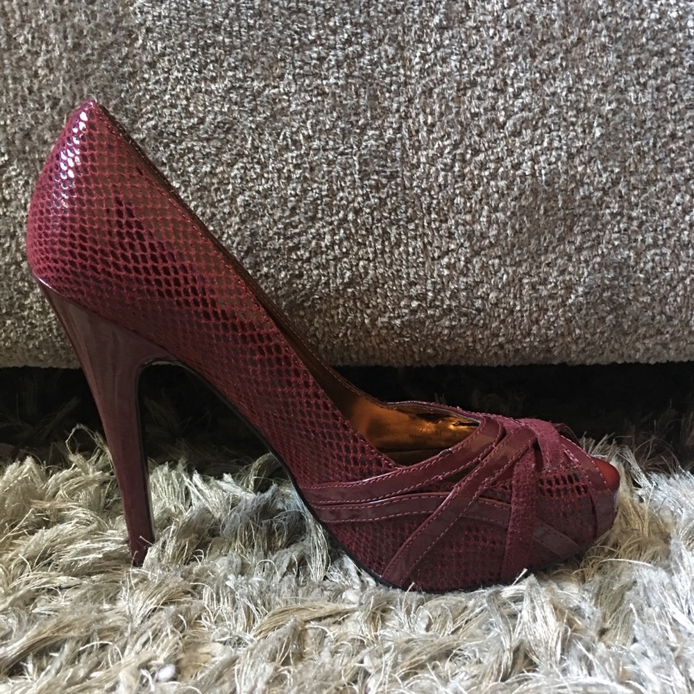 Charles by Charles Davis Snakeskin Peep Toe Pumps